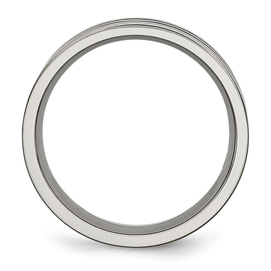 Buy Stylish 8mm Chiseled Titanium Flat Band with Polished Black Enamel