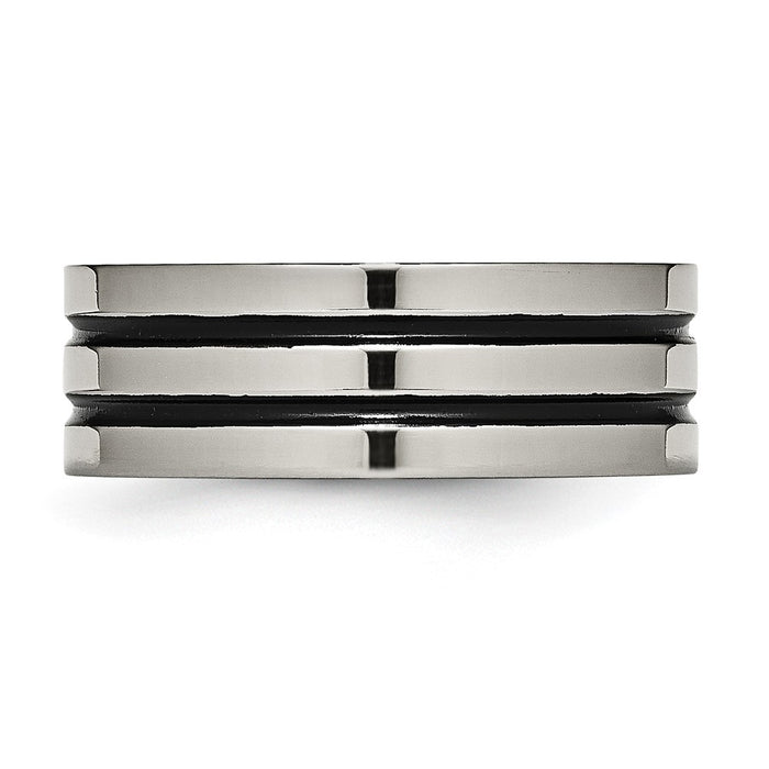 Buy Stylish 8mm Chiseled Titanium Flat Band Ring with Polished Black Enamel-3