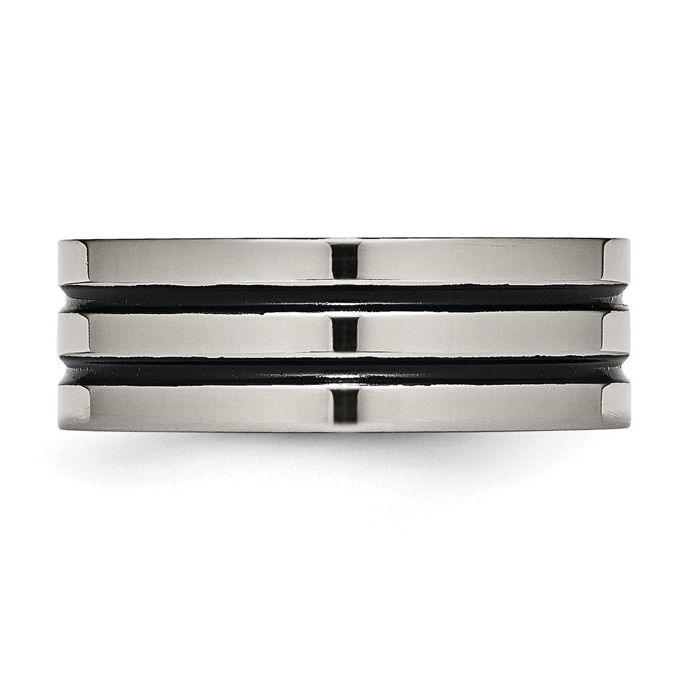 Buy Stylish 8mm Chiseled Titanium Ring with Polished Black Enamel