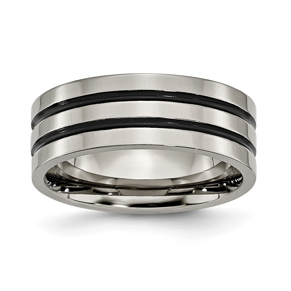 Buy Stylish 8mm Flat Band Ring | Chiseled Titanium & Black Enamel Finish