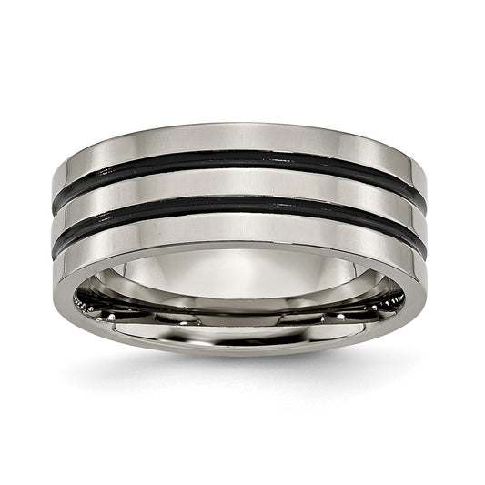 Buy Stylish 8mm Chiseled Titanium Ring with Polished Black Enamel