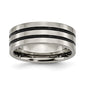 Buy Stylish 8mm Chiseled Titanium Flat Band with Polished Black Enamel Grooves-12