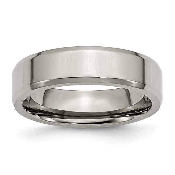 6mm Polished Titanium Chisel Beveled Edge Ring
