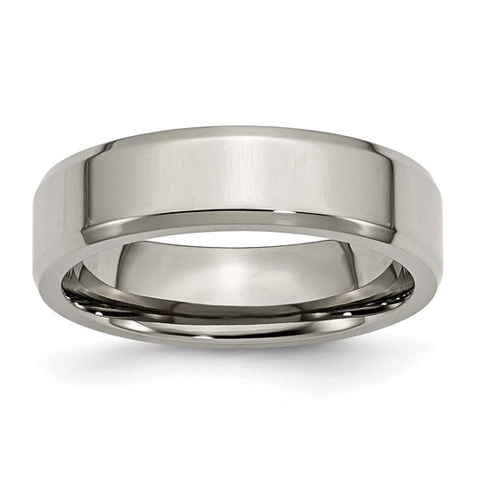 Buy Stylish 6mm Polished Titanium Chisel Beveled Edge Ring - Affordable Luxury!