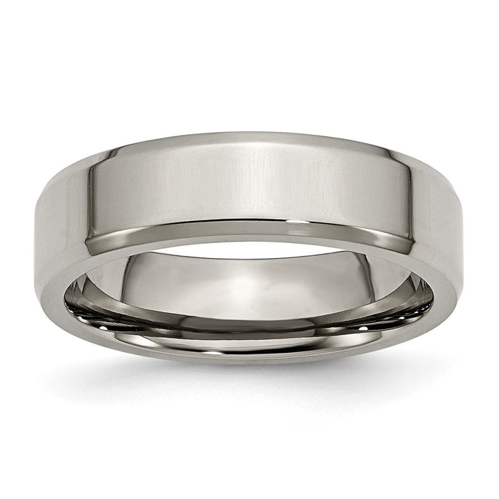 Buy Stylish 6mm Polished Titanium Chisel Beveled Edge Ring - Affordable Luxury!-1
