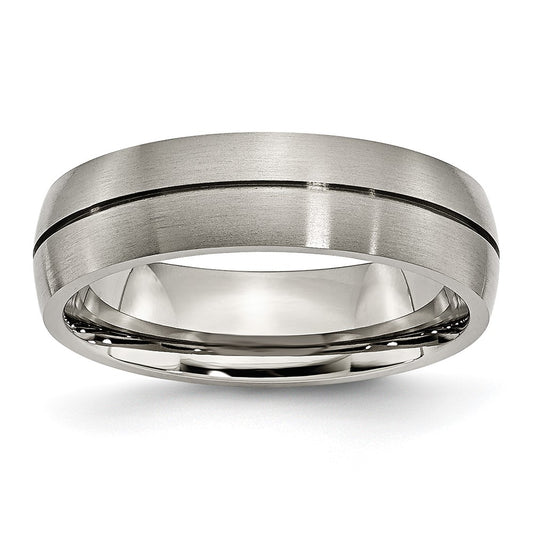 Exclusive 6mm Chiseled Titanium Grooved Ring - Stylish Satin Finish, Affordable Price