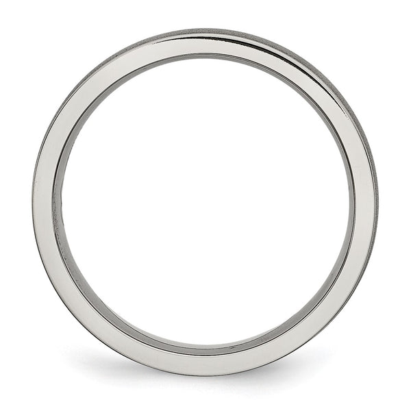 Brushed Titanium Chisel 6mm Ridged Edge Band Ring