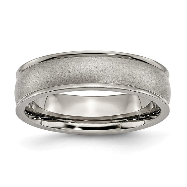 Brushed Titanium Chisel 6mm Ridged Edge Band Ring