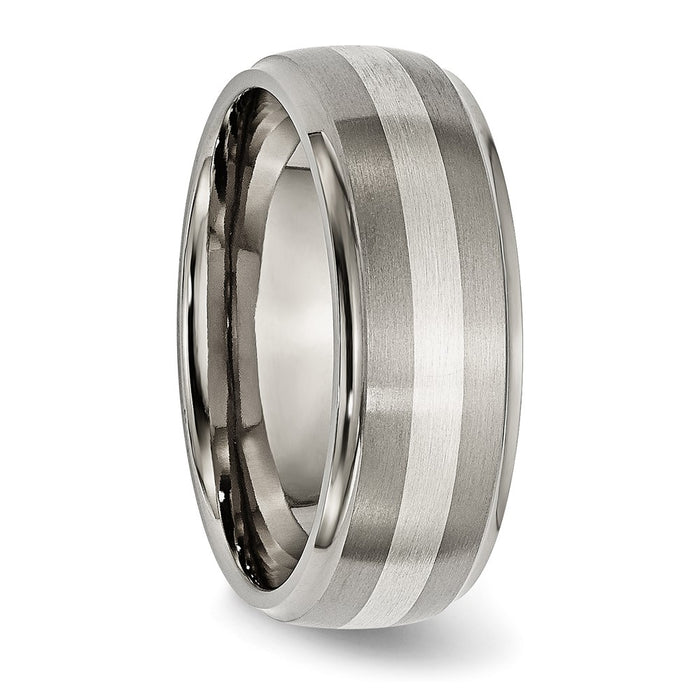 Exclusive 8mm Ridged Edge Titanium Band with Silver Inlay - Stylish Design-4