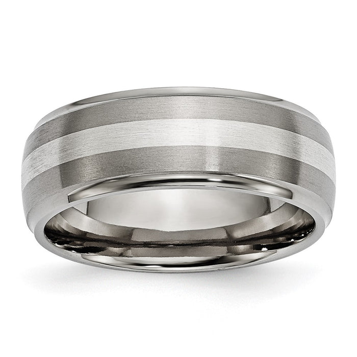 Buy 8mm Ridged Edge Chiseled Titanium Band with Sterling Silver Inlay | Stylish Design-1
