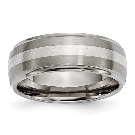 Buy Stylish 8mm Chiseled Titanium Band with Sterling Silver Inlay