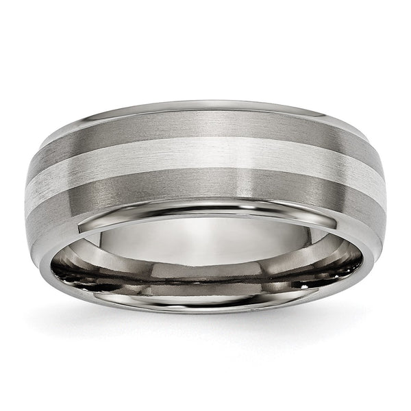 8mm Chiseled Titanium Band with Sterling Silver Inlay