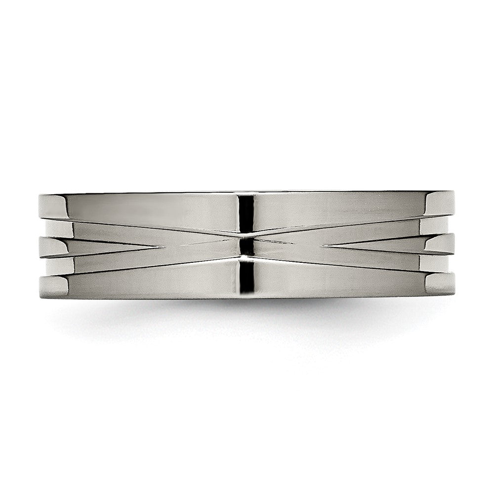 Buy Stylish Titanium Polished Chisel X-Design 6mm Flat Band - Affordable Luxury!