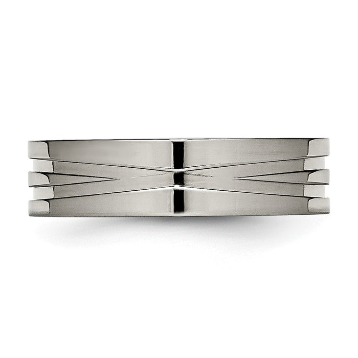 Buy Stylish Titanium Polished Chisel X-Design 6mm Flat Band - Affordable Luxury!-4