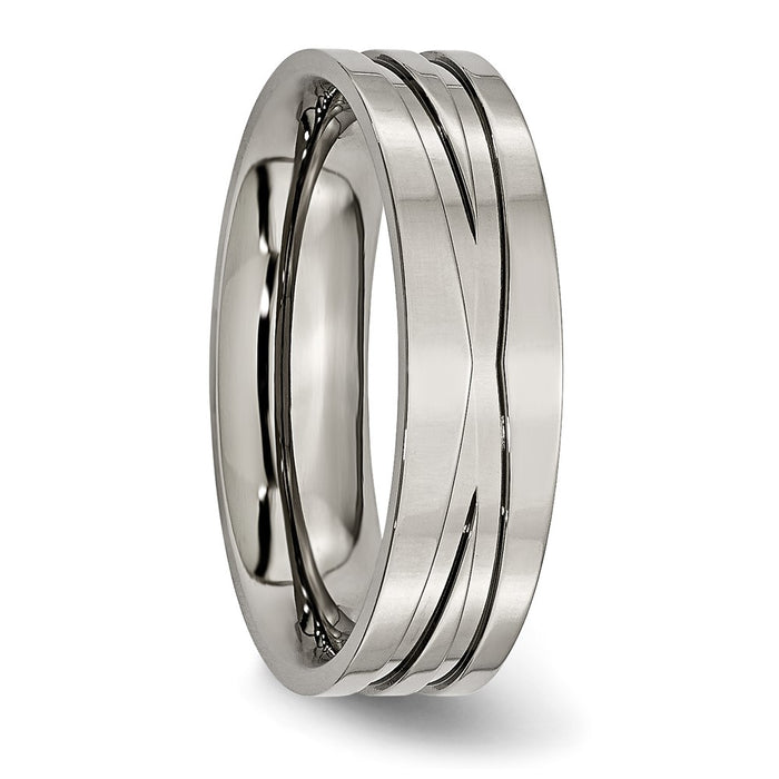 Buy Stylish Titanium Polished Chisel X-Design 6mm Flat Band - Affordable Luxury!-5