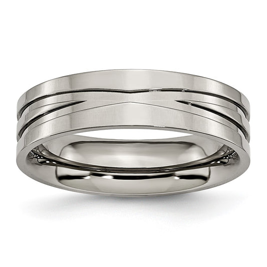 Buy Stylish Titanium Polished Chisel X-Design 6mm Flat Band - Affordable Luxury!