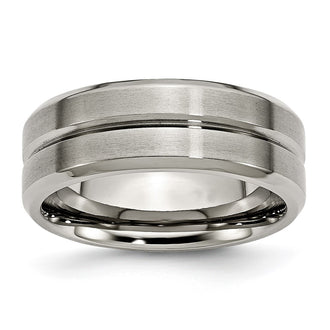 Buy 8mm Titanium Grooved Beveled Edge Band - Stylish Brushed & Polished Finish