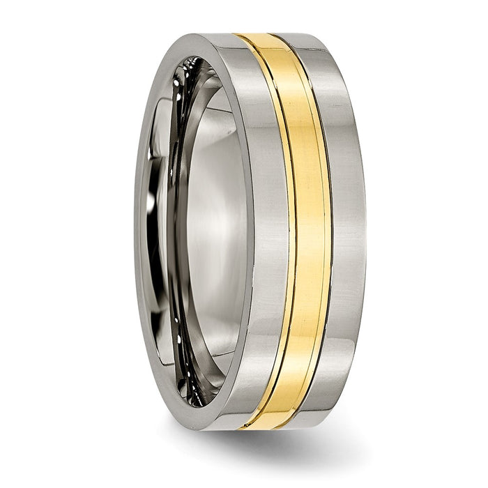 Exclusive 7mm Chiseled Titanium Grooved Band with Polished Yellow IP Plating-4