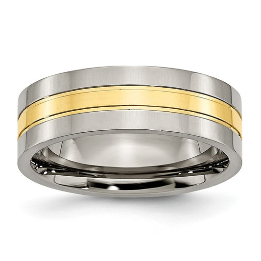 Exclusive 7mm Chiseled Titanium Grooved Ring | Polished Yellow IP-Plated Value