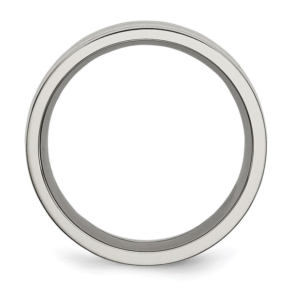 8mm Chiseled Titanium Flat Band with Black Carbon Fiber Inlay