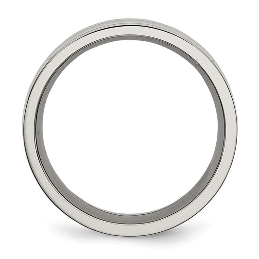 Buy Stylish 8mm Chiseled Titanium Flat Band with Black Carbon Fiber Inlay