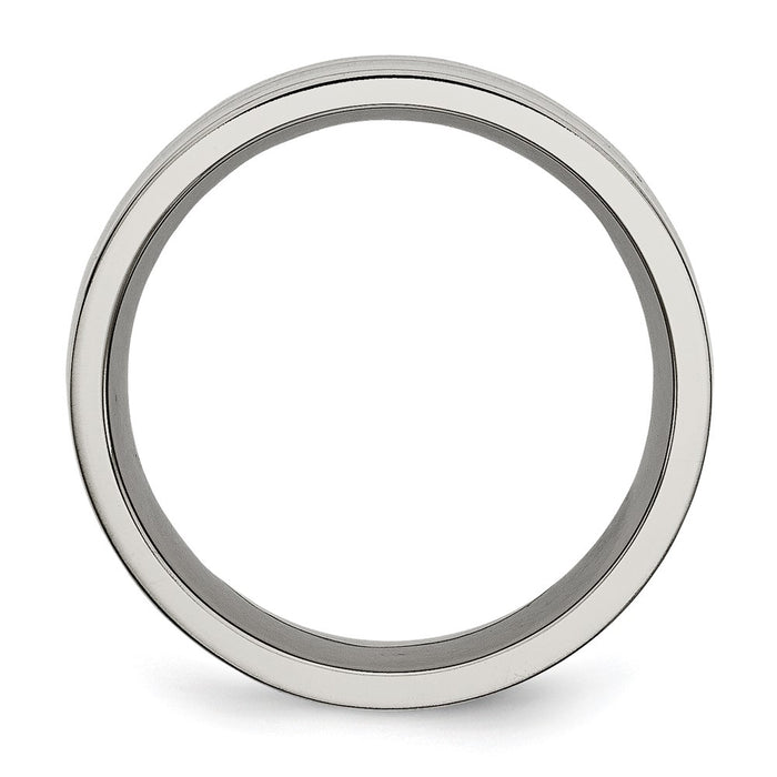 Designer Chiseled Titanium Flat Band 8mm with Black Carbon Fiber - Stylish Value-2