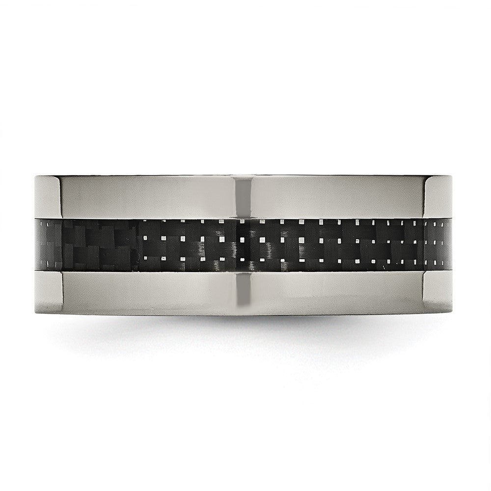 Buy Polished Titanium Chisel Band - 8mm with Black Carbon Fiber Inlay