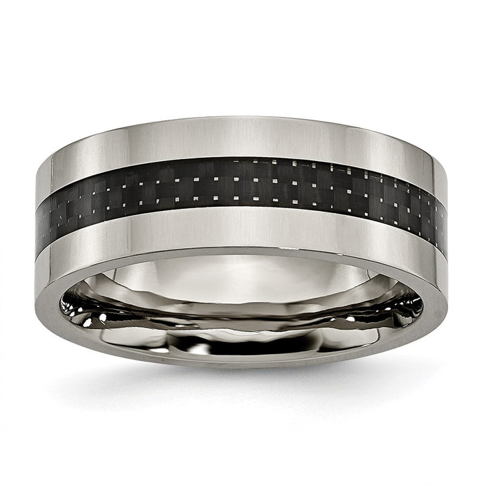 High-Quality Chiseled Titanium Flat Band 8mm with Black Carbon Fiber Inlay-1