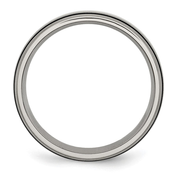 6mm Antiqued Chisel Titanium Band with Sterling Silver Inlay