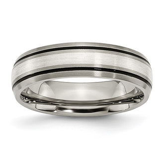High-Quality Antiqued Chisel Titanium Band with 6mm Sterling Silver Inlay