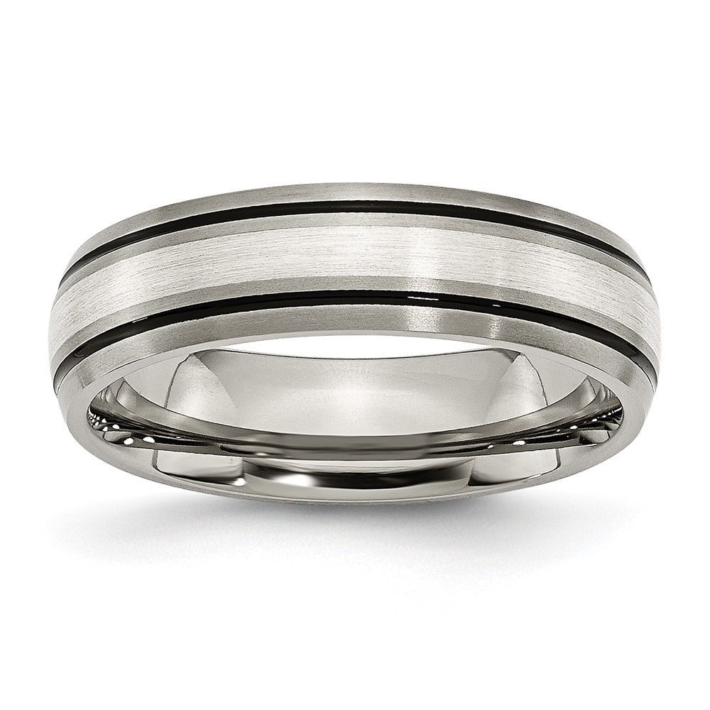 Buy Stylish 6mm Antiqued Chisel Titanium Band with Brushed Sterling Silver Inlay