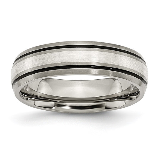 Buy Stylish 6mm Antiqued Chisel Titanium Band with Brushed Sterling Silver Inlay