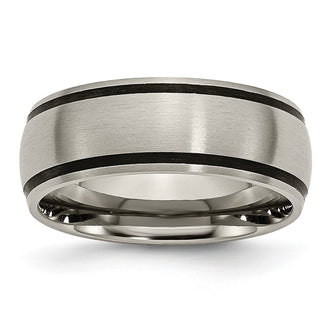 High-Quality Brushed Titanium Chisel Band - 8mm, Stylish Black Rubber Inlay