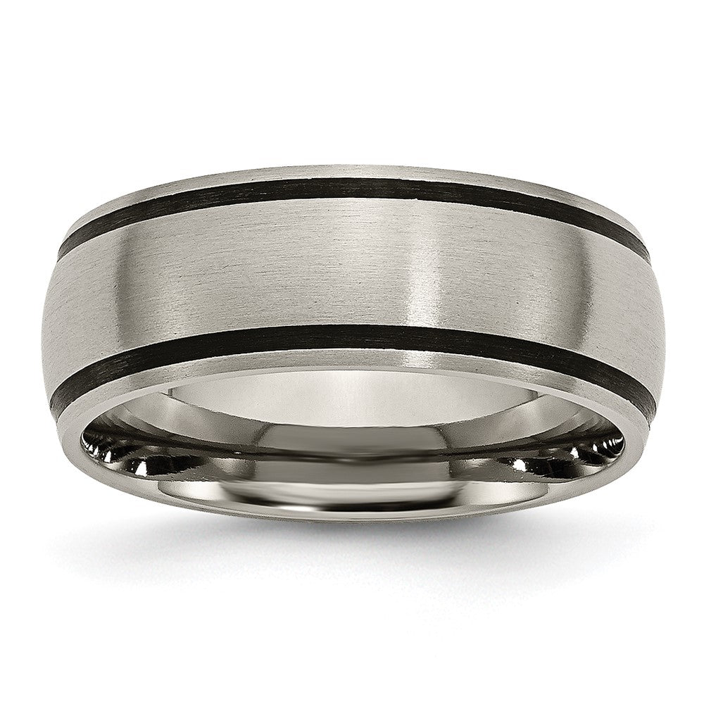 Buy Stylish 8mm Brushed Titanium Chisel Band with Black Rubber - Affordable Luxury
