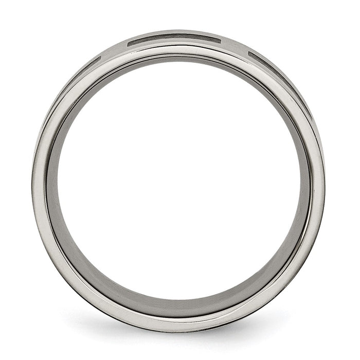 Buy Exclusive 8mm Brushed Titanium Chisel Flat Band with Black Rubber - Stylish-2