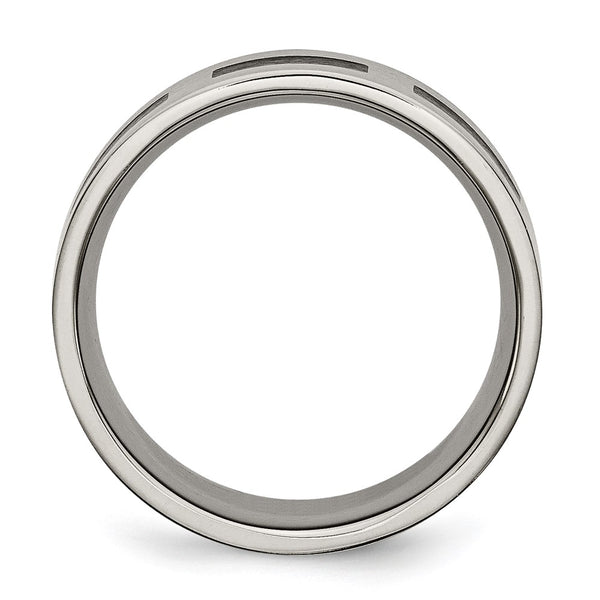8mm Brushed Titanium Chisel Flat Band with Black Rubber