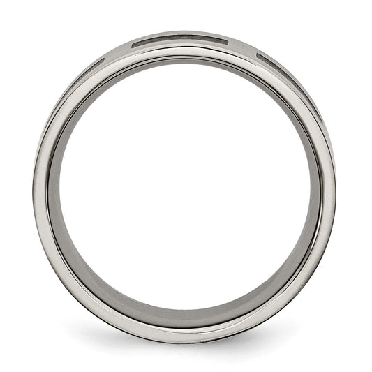 High-Quality 8mm Brushed Titanium Chisel Flat Band with Black Rubber - Stylish Value