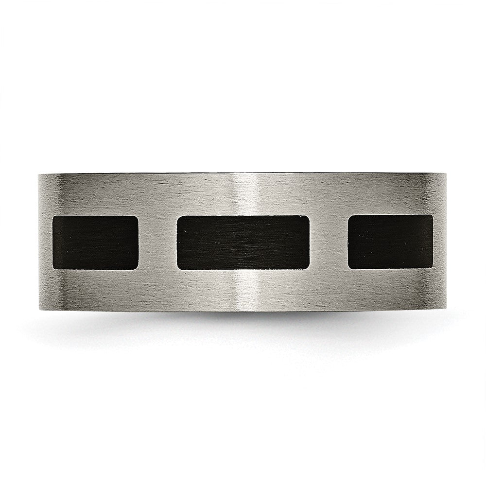 Buy Stylish 8mm Brushed Titanium Chisel Flat Band with Black Rubber - Luxury Value
