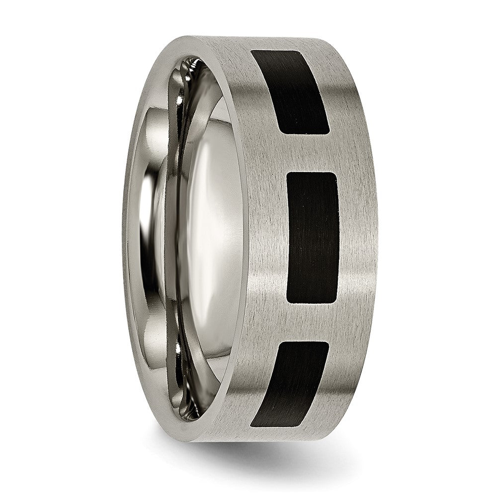 Buy Exclusive 8mm Brushed Titanium Chisel Flat Band with Black Rubber - Stylish