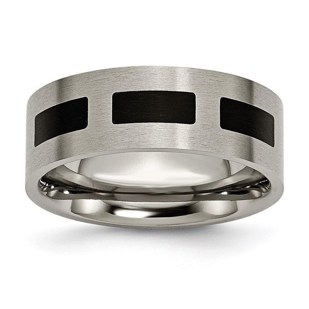 Buy Exclusive 8mm Brushed Titanium Chisel Flat Band with Black Rubber - Stylish