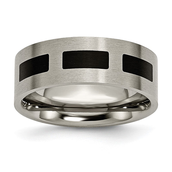 8mm Brushed Titanium Chisel Flat Band with Black Rubber