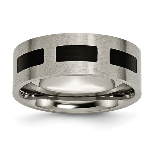 High-Quality Brushed Titanium 8mm Chisel Flat Band with Black Rubber - Stylish Value