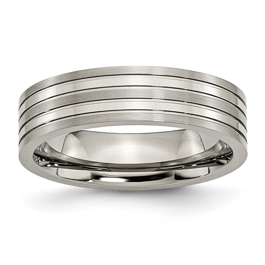 Buy Stylish Chisel 6mm Grooved Band in Brushed & Polished Titanium - Luxury Design