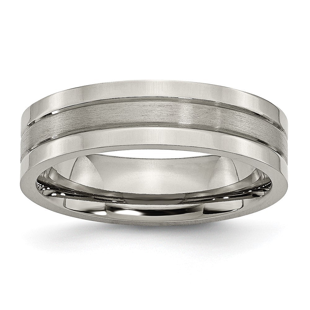 Buy Stylish 6mm Chiseled Titanium Grooved Band - Brushed & Polished Finish
