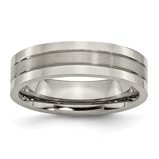 Buy Stylish 6mm Chiseled Titanium Grooved Band - Brushed & Polished Finish