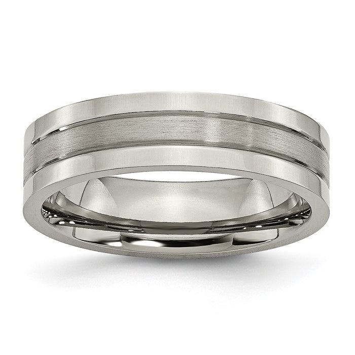 Buy Stylish 6mm Chiseled Titanium Grooved Band - Brushed & Polished Finish-1