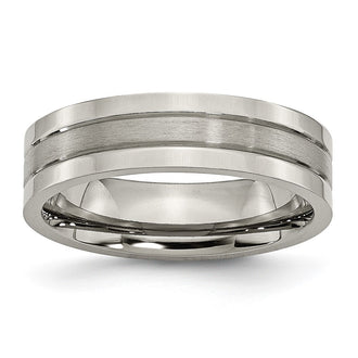 Buy Stylish Chiseled Titanium 6mm Grooved Band - Brushed & Polished Finish