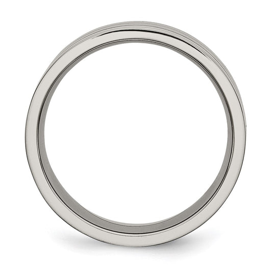 Buy Stylish 8mm Brushed Titanium Grooved Chisel Band - Affordable Luxury Ring