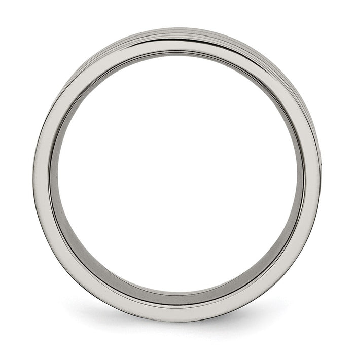Buy Stylish 8mm Brushed Titanium Grooved Band with Chiseled Design-2
