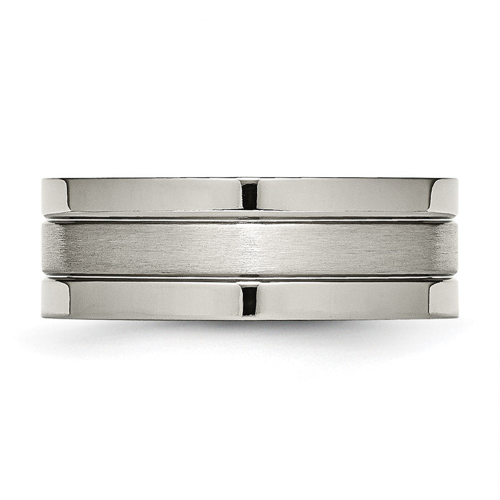 Buy Stylish 8mm Brushed Titanium Grooved Band with Chiseled Design-3